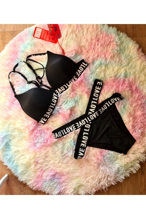 Costum de baie superb, negru, LOVE