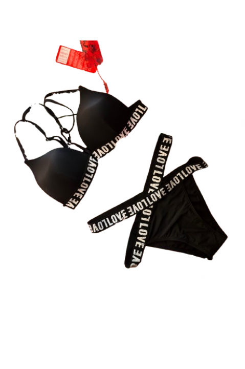 Costum de baie superb, negru, LOVE