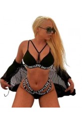 Costum de baie superb, negru, LOVE