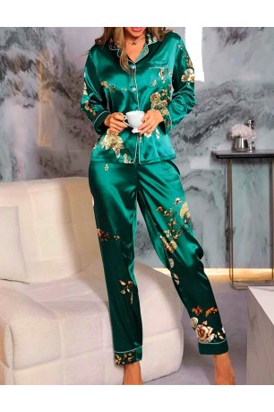Pijama superba din satin cu motive florale, S