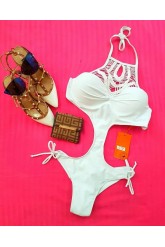 Costum de baie intreg, chilot brazilian alb