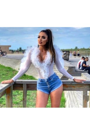 Body alb din plasă transparentă cu volane Mi collection
