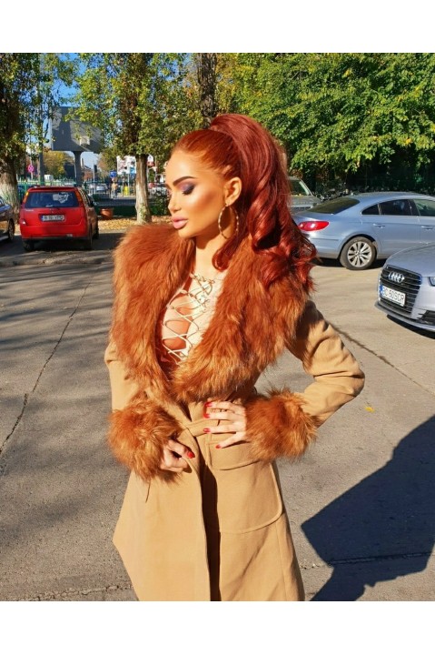 Palton nude cu blana artificiala