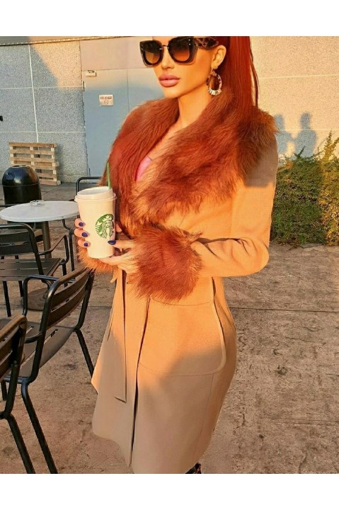 Palton nude cu blana artificiala