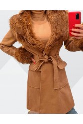 Palton nude cu blana artificiala