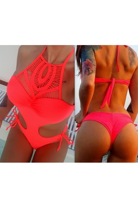 Costum de baie cu chilot brazilian corai