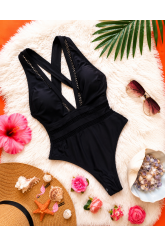Costum de Baie Negru Întreg Decoltat – Eleganță Seducătoare și Stil Premium, OFERTA !!