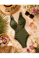 Costum de baie întreg decupat Luxury – Efect Push-Up & Șnur Reglabil