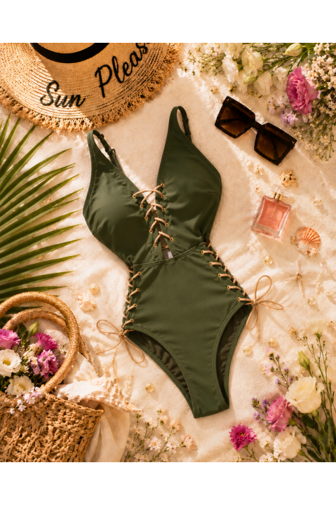 Costum de baie întreg decupat Luxury – Efect Push-Up & Șnur Reglabil
