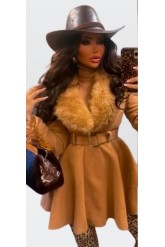 Palton caramel cu blana artificiala