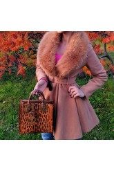 Palton caramel cu blana artificiala