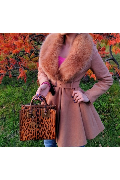 Palton caramel cu blana artificiala