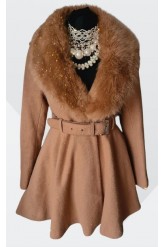 Palton caramel cu blana artificiala