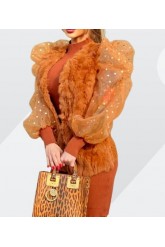 Vesta din blana naturala de iepure culoare caramel