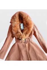 Palton caramel cu blana artificiala