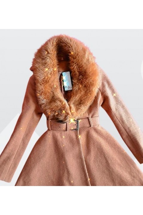 Palton caramel cu blana artificiala