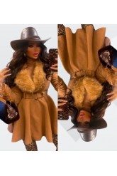 Palton caramel cu blana artificiala