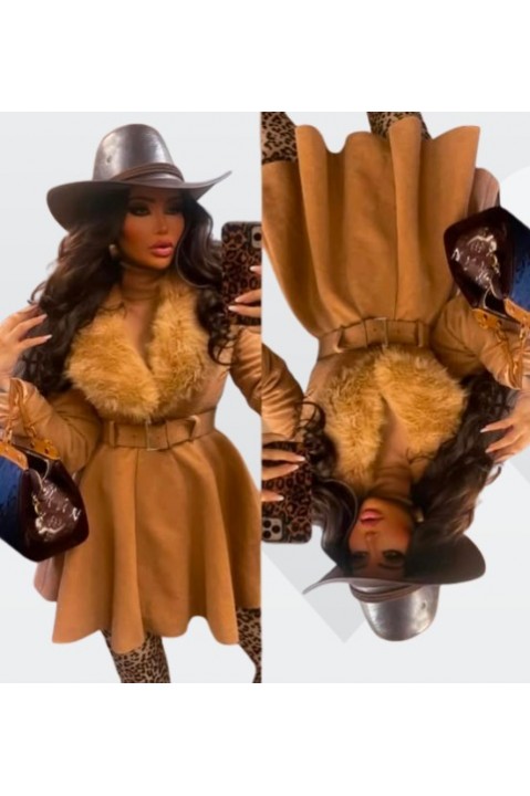 Palton caramel cu blana artificiala