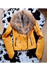 Geaca din piele cu guler de blana 100% naturala