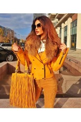 Geaca din piele cu guler de blana 100% naturala