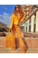 Geaca din piele cu guler de blana 100% naturala