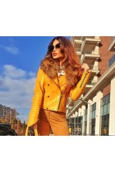 Geaca din piele cu guler de blana 100% naturala